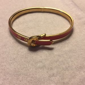Pink and gold buckle bangle